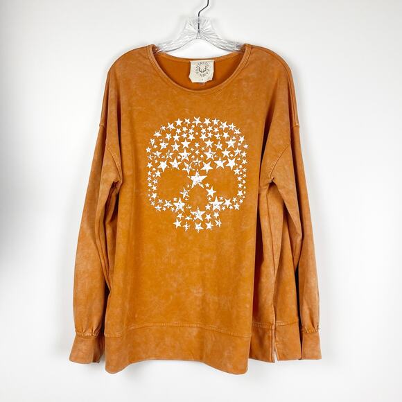 Fantastic Fawn Oversized Skull Star Sweatshirt Burnt Orange Womens Size Small - Picture 3 of 11